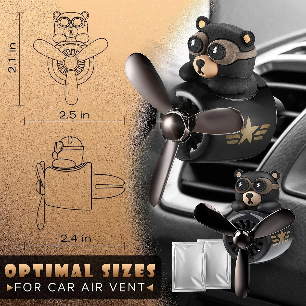 Rotating Propeller Teddy Bear Air Vent Clip