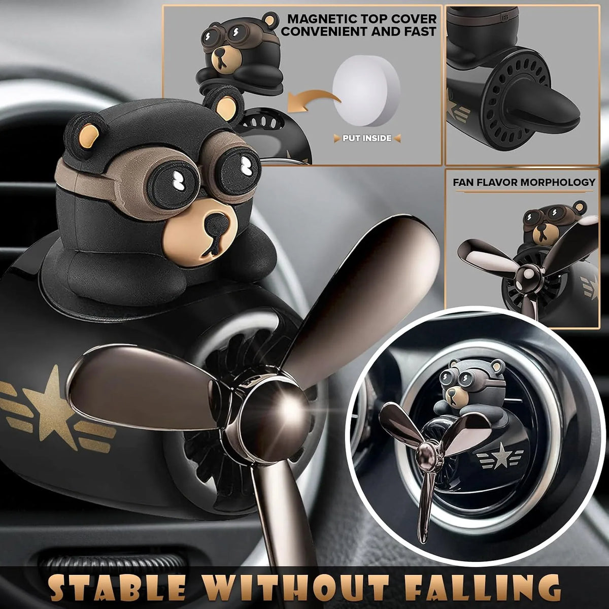 Rotating Propeller Teddy Bear Air Vent Clip