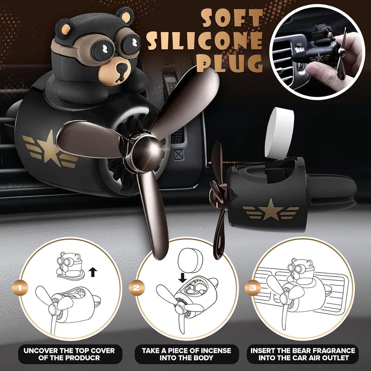 Rotating Propeller Teddy Bear Air Vent Clip